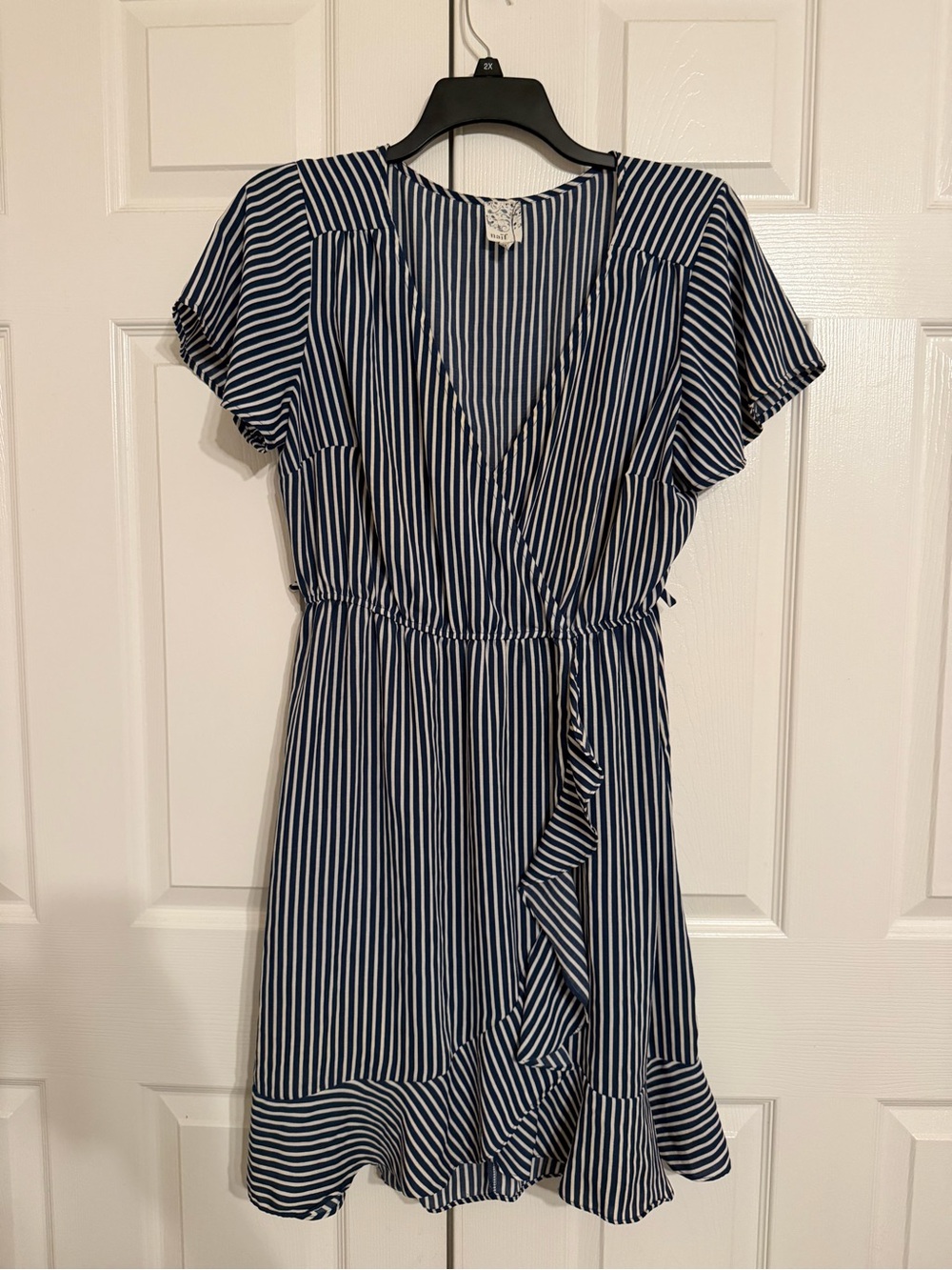 NAIF Navy and White Striped Wrap-Style Maxi Dress